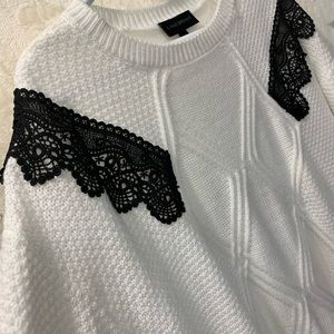 White Sweater with Black Ruffle